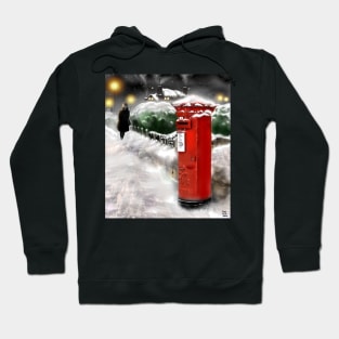 Traditional Christmas Illustration: Red Post Box in Snow Hoodie